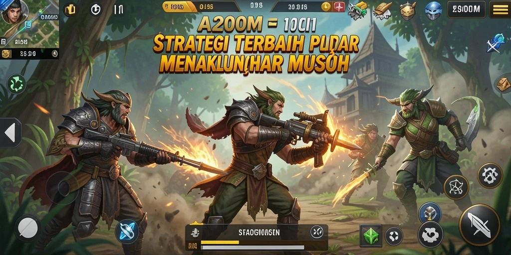 Screenshot utama A200M menunjukkan aksi strategis intens dalam pertempuran.