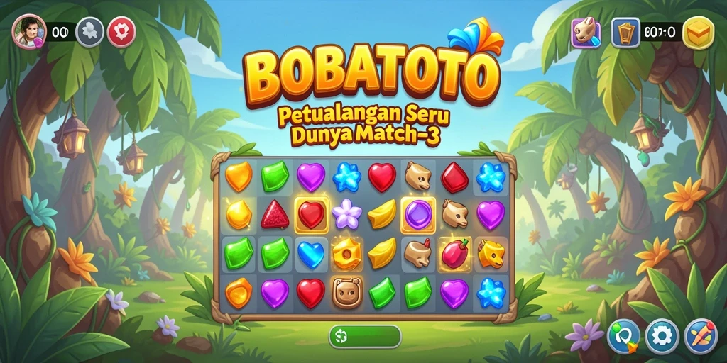 Gameplay BOBATOTO dengan berbagai tantangan Match-3 yang menarik.
