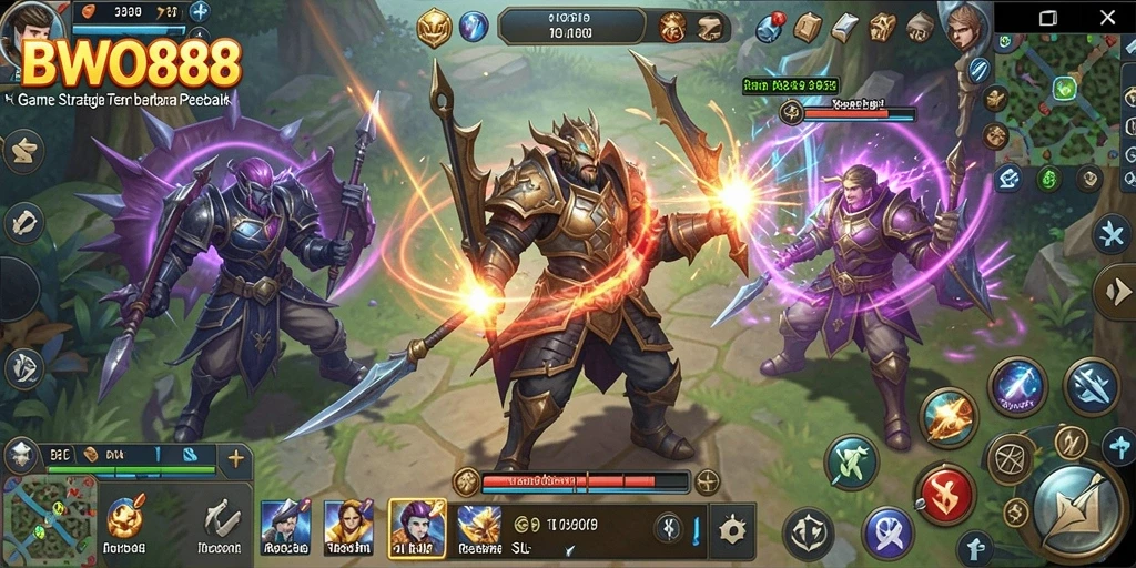 Tangkapan layar gameplay BWO888 yang menunjukkan pertempuran strategis.
