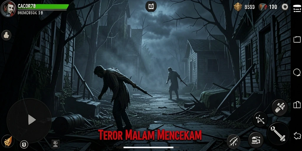 Menggambarkan momen menegangkan dalam gameplay CACOR78 yang menyeramkan.