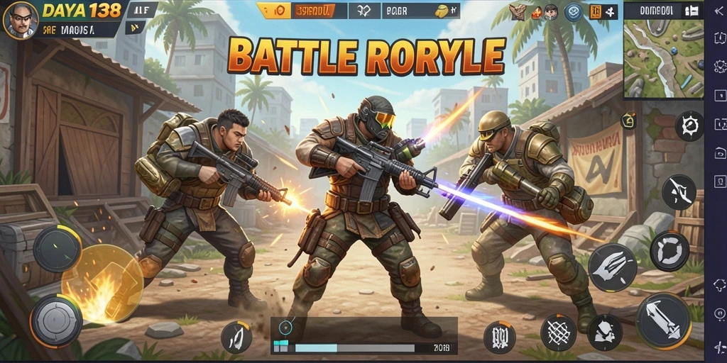 Screenshot utama DAYA138 menampilkan aksi seru dalam gameplay Battle Royale.