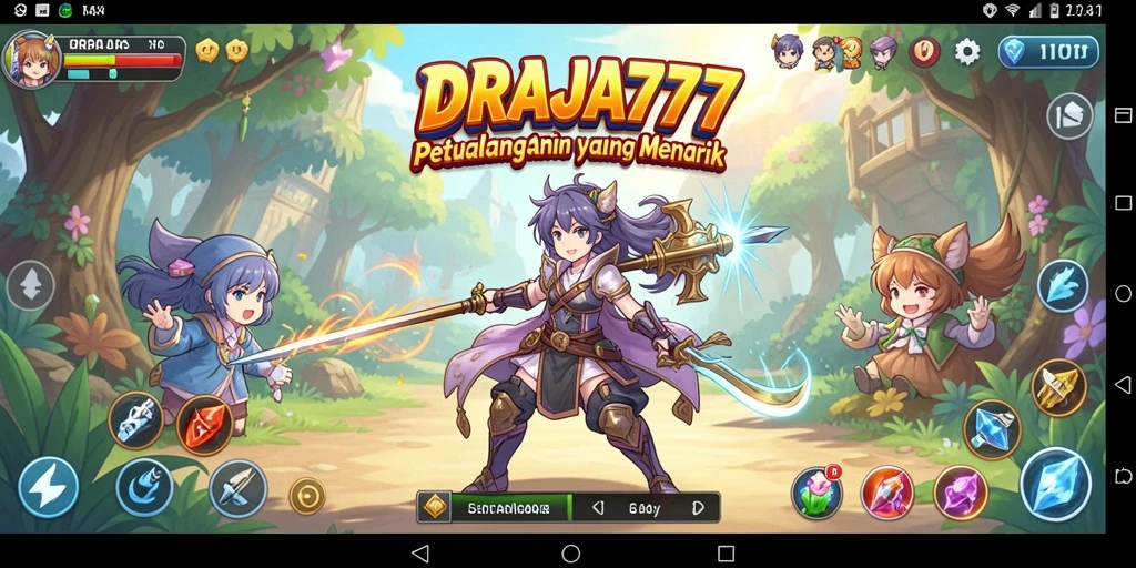 Tampilan gameplay seru DRAJA777 dengan aksi karakter anime.