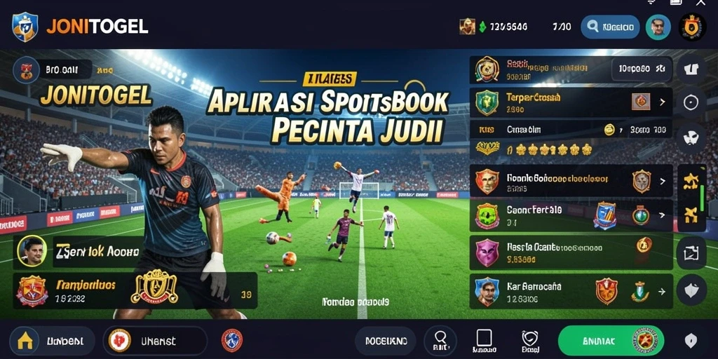 Tampilan dashboard aplikasi JONITOGEL dengan berbagai pilihan taruhan olahraga.