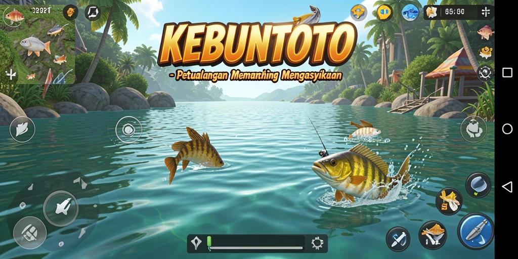 Tampilan gameplay KEBUNTOTO yang memukau saat memancing.