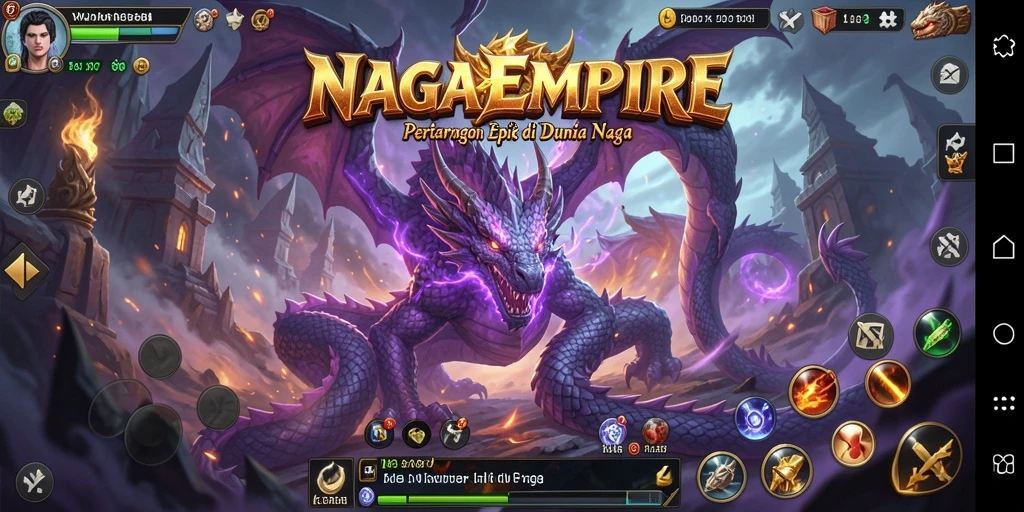 Gameplay seru NAGAEMPIRE dengan pertarungan naga yang mendebarkan.