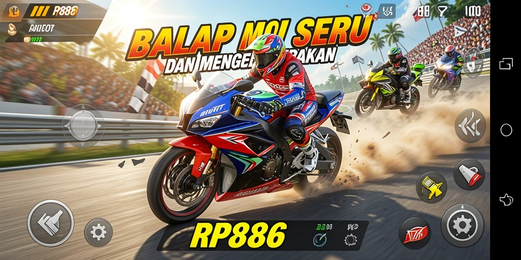 Screenshot gameplay balap motor yang mendebarkan di RP886.