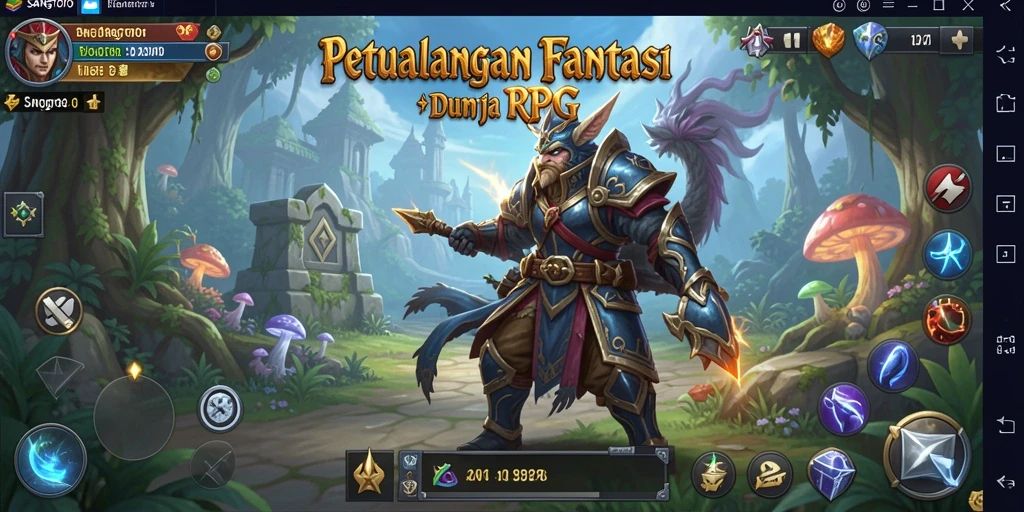 Screenshot gameplay SANGTOTO menampilkan pertempuran seru dan eksplorasi dunia fantastis.