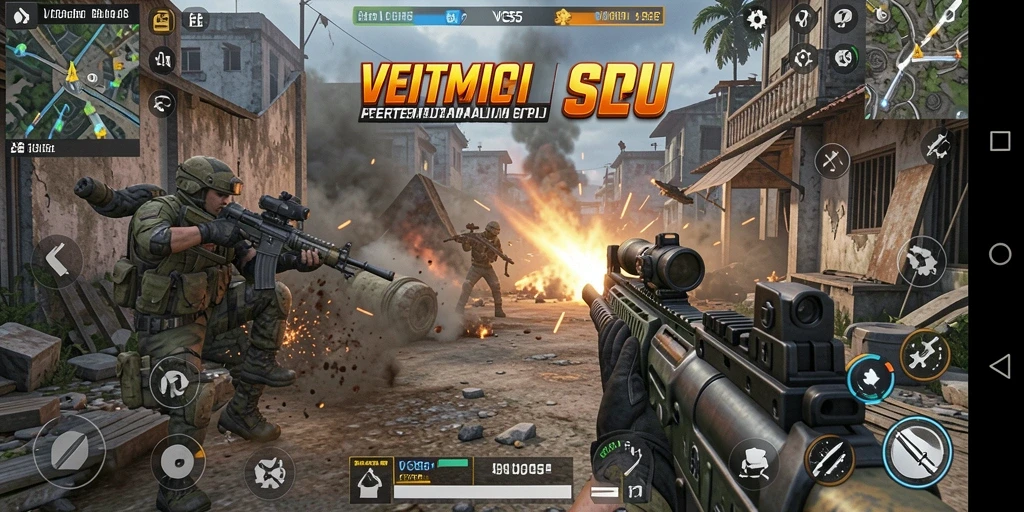 Screenshot VC55 menampilkan aksi seru dalam pertempuran TPS.