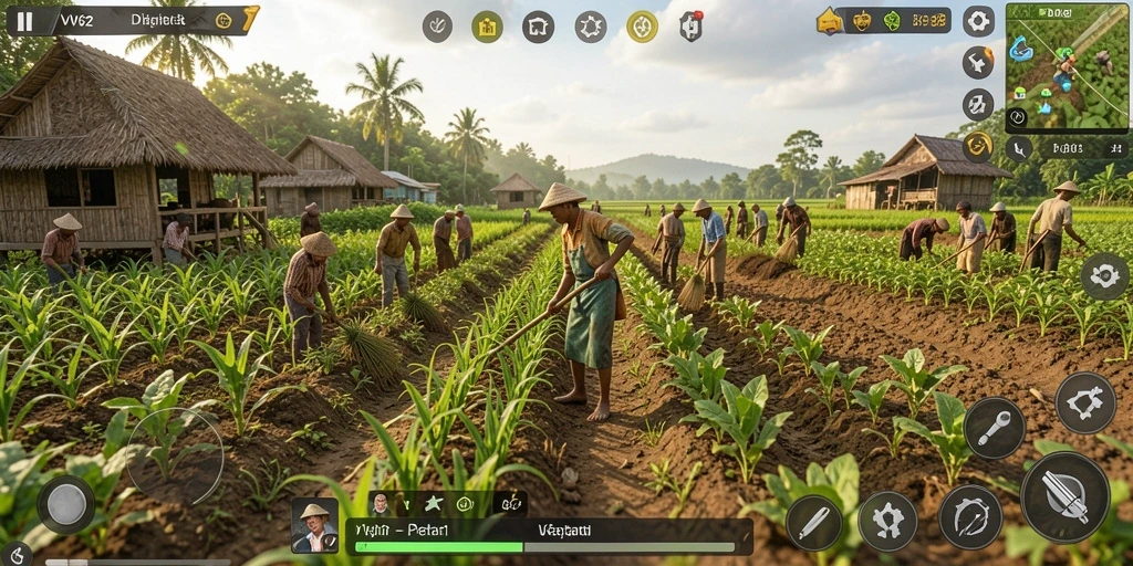 Tangkapan layar gameplay VV62 menampilkan aktivitas bertani yang seru dan interaktif.